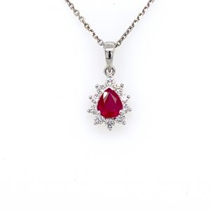 Pink Sapphire and Diamond Halo Pendant in 18kt. White & Rose Gold (2.13ct.  tw.)