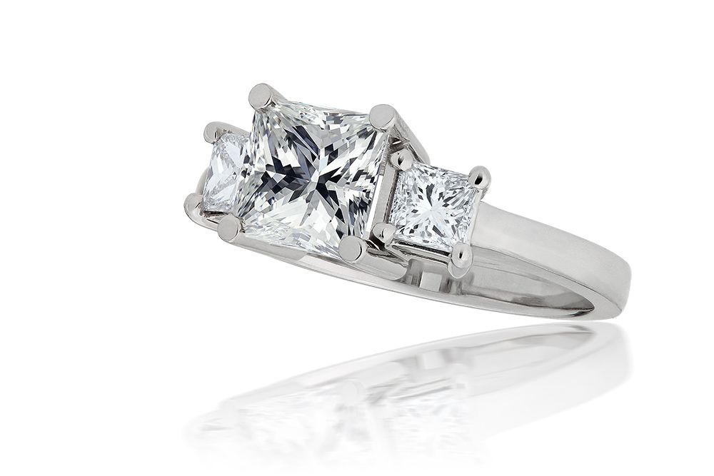 Princess Cut Three Stone Diamond Engagement Ring Setting In 14k White Gold 0 50ct Tw
