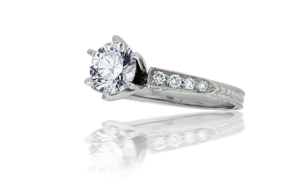 Milgrain pave clearance engagement ring