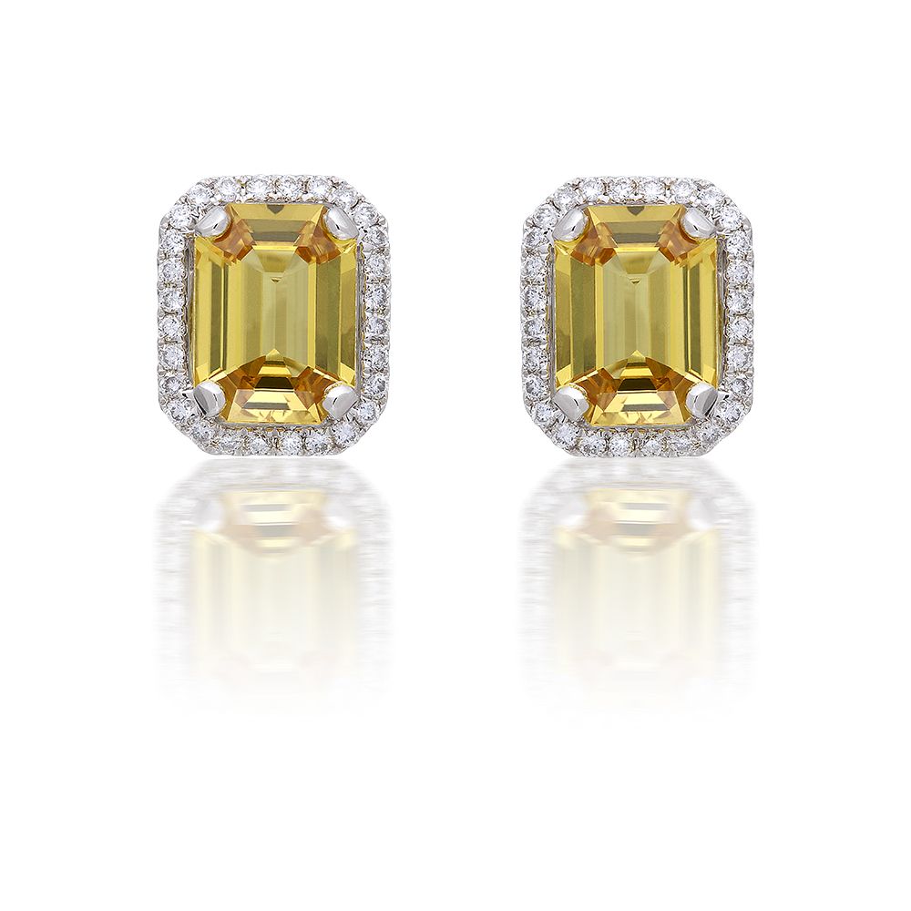 2.28 ctw Yellow Sapphire and Diamond Earrings in 14k white gold